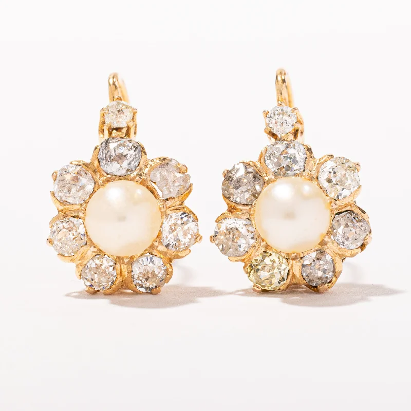 Best hoop earrings with gold-plated finishes for an affordable luxury vibe-Antique Victorian Old Cut Diamond & Pearl Earrings | 1.60ctw |