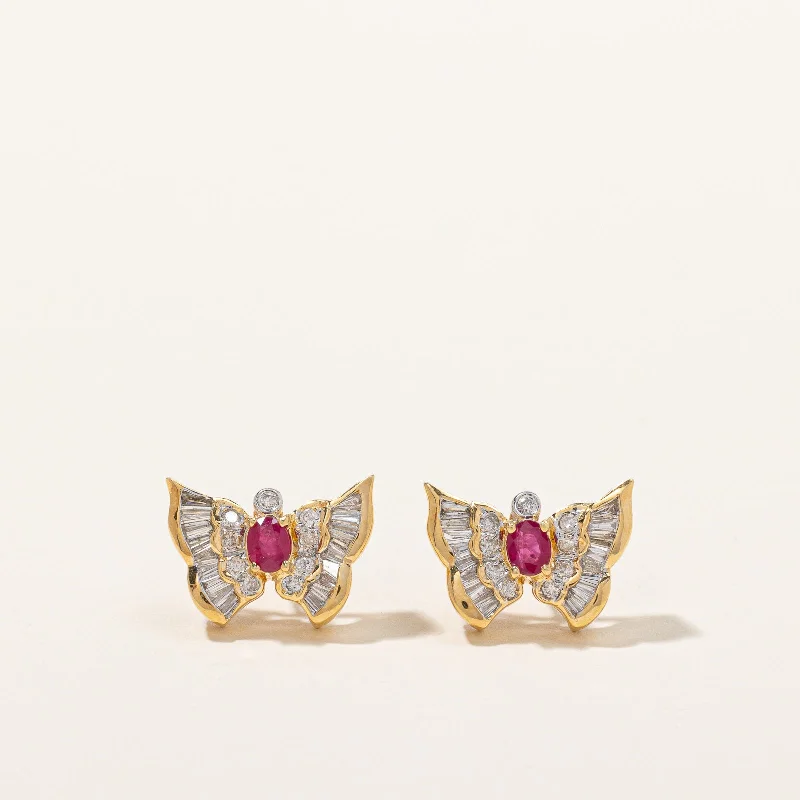 Hoop earrings with hearts for a sweet and romantic gesture-Diamond & Ruby Butterfly Earrings | 0.70ctw, 0.60ctw |