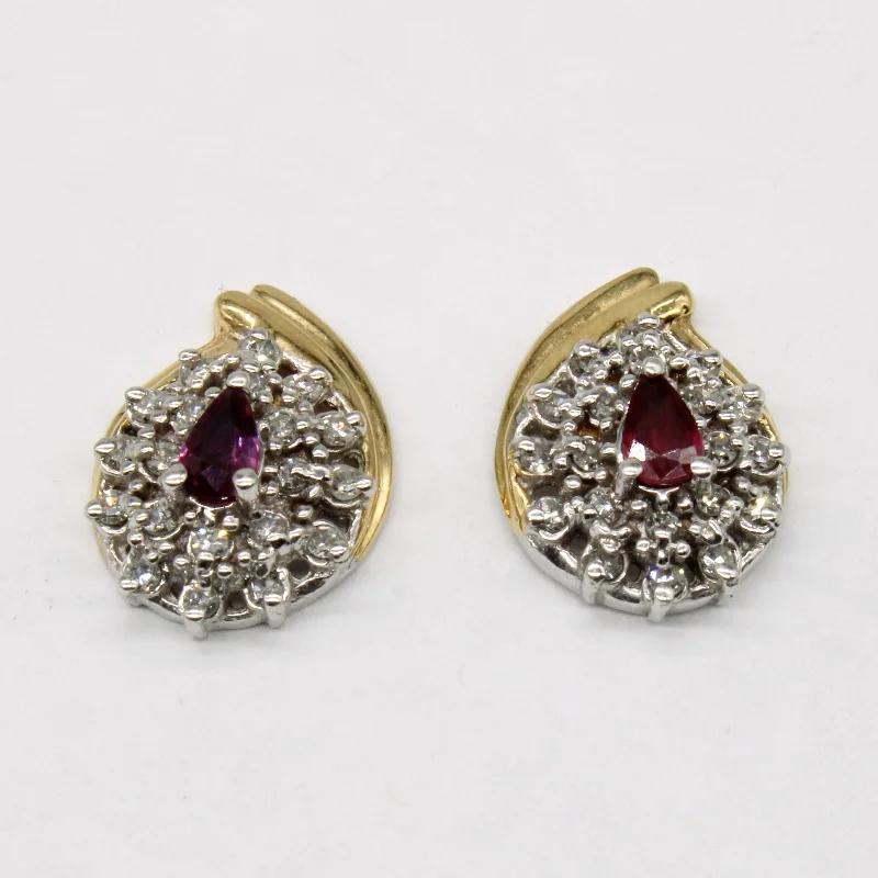 Hoop earrings with intricate designs for a unique and artistic appearance-Diamond & Ruby Shield Earrings | 0.40ctw, 0.35ctw |