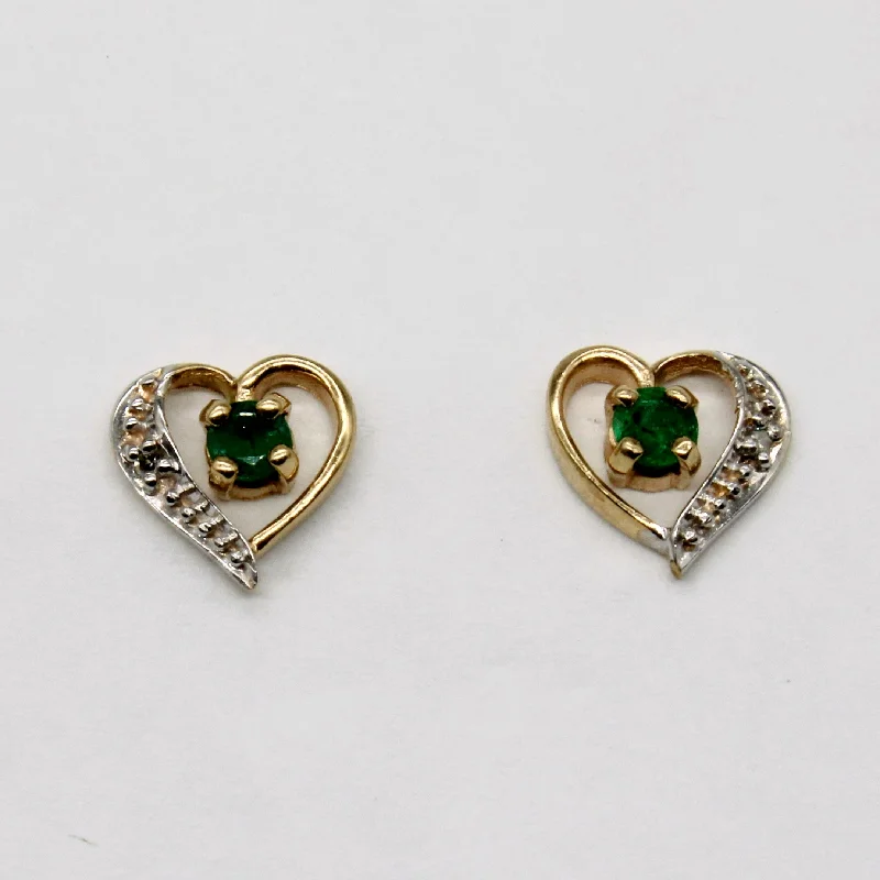 Lightweight hoop earrings for comfortable and all-day wear-Emerald & Diamond Heart Earrings | 0.10ctw, 0.01ctw |