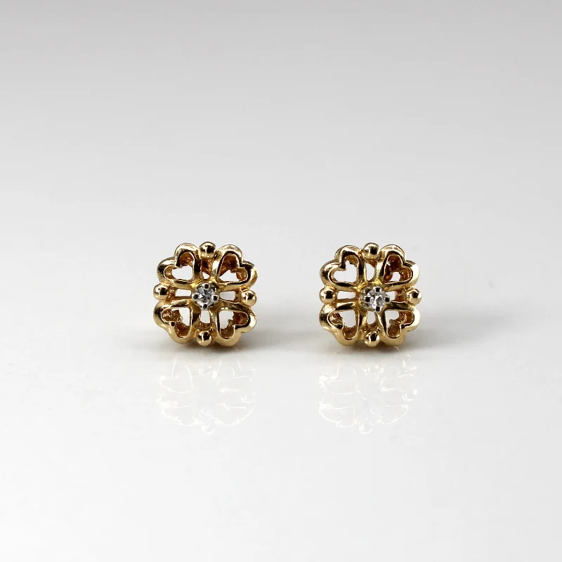 Hoop earrings with braided patterns for a detailed and textured finish-Floral Design Diamond Studs | 0.02ctw |