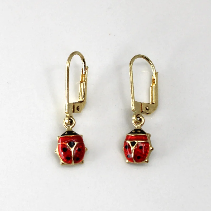 Hoop earrings with artistic filigree designs for an intricate, delicate finish-Lady Bug Drop Gold Earrings