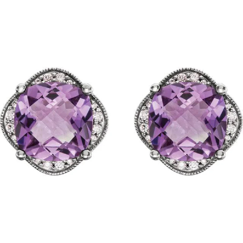 Hoop earrings with textured gold for a refined and sophisticated aesthetic-Large Amethyst & Diamond Vintage 4.25CT Halo Studs Womens Earrings White Gold