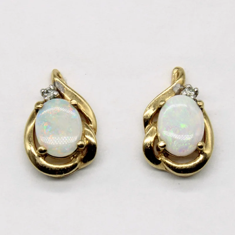 Hoop earrings with intricate designs for a unique and artistic appearance-Opal & Diamond Earrings | 1.00ctw, 0.02ctw |