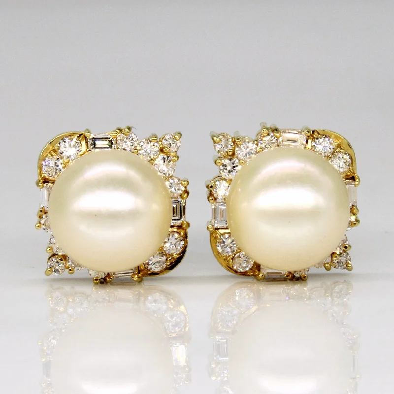 Small hoop earrings for a delicate and understated everyday wear-Pearl & Diamond Cocktail Earrings | 0.56ctw, 9.5mm |