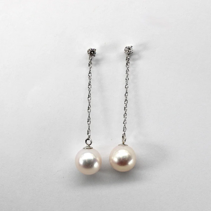 Best hoop earrings with vintage coins for a retro, antique-inspired style-Pearl & Diamond Dangle Earrings | 0.08ctw |