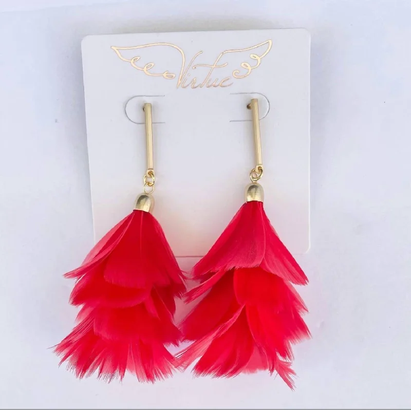 Best hoop earrings with floral designs for a feminine and delicate look-Pheasant Fan Earrings In Red