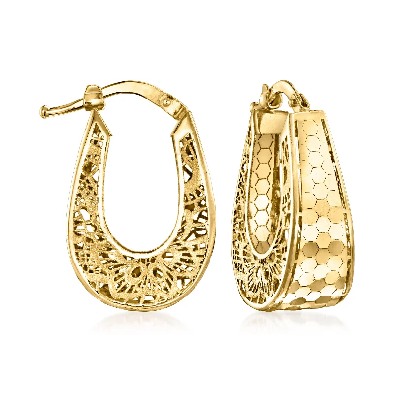 Hoop earrings with a chunky design for a bold and trendy statement-Ross-Simons Italian 18kt Yellow Gold Filigree Hoop Earrings