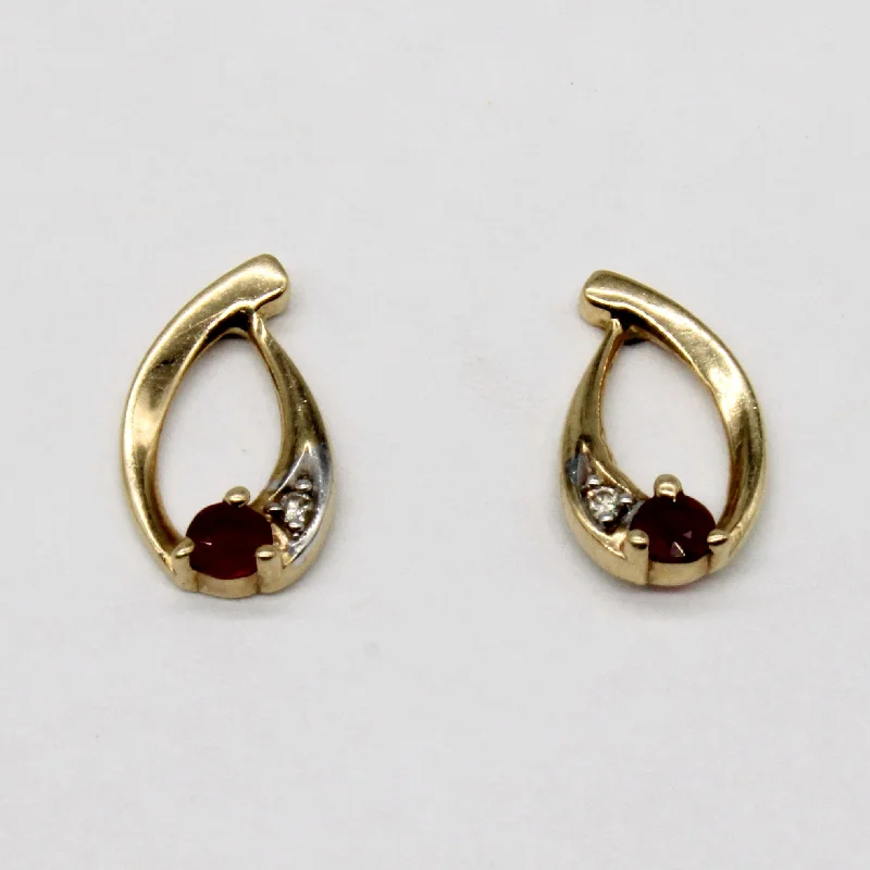 Hoop earrings with polished silver finish for a shiny, modern appeal-Ruby & Diamond Earrings | 0.09ctw, 0.01ctw |