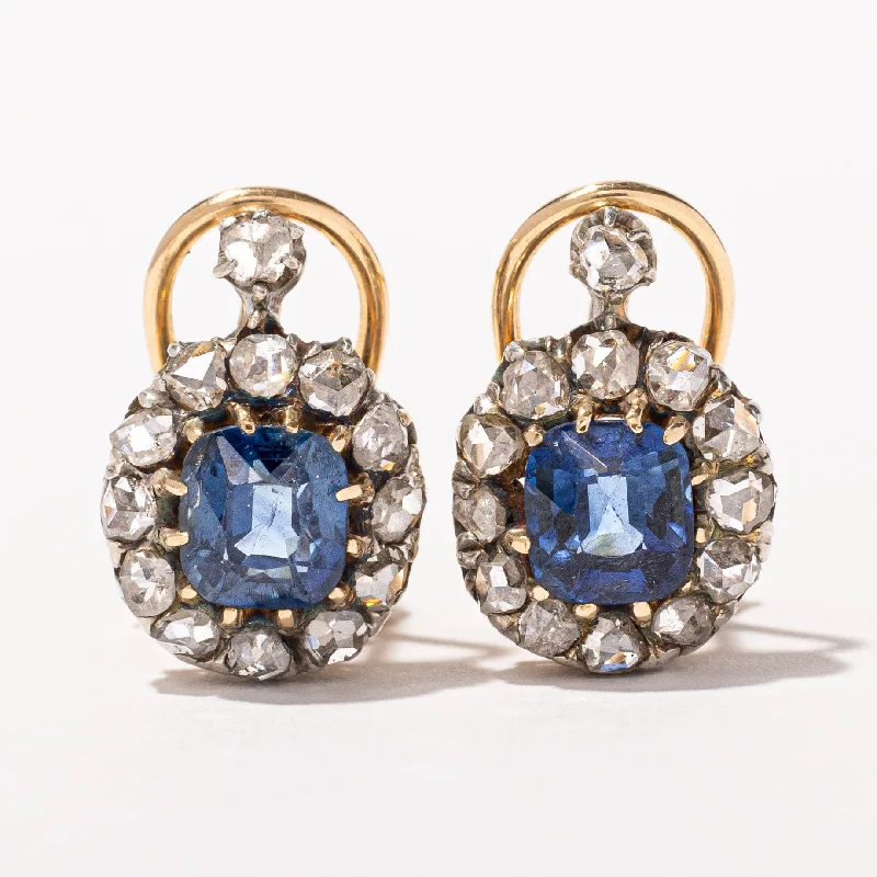 Hoop earrings with pearl accents for a chic and classic style-Victorian Sapphire & Rose Cut Diamond Halo Earrings | 1.60ctw, 0.65ctw |