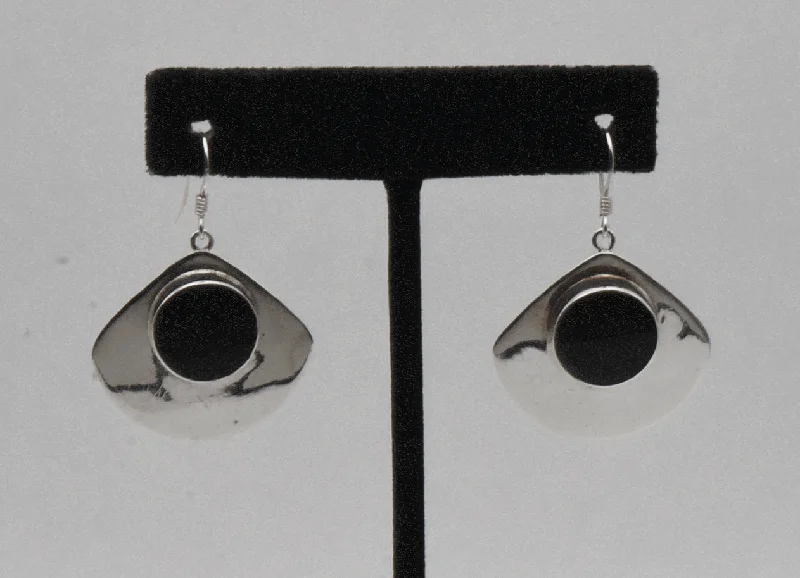 Best hoop earrings with snake chain details for a sleek and modern touch-Vintage Sterling Silver Black Onyx Dangle Earrings