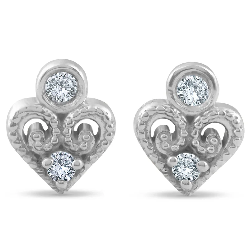 Hoop earrings with rhinestone-studded rims for a glamorous touch-Vintage Diamond Heart Studs Petite 14k White Gold