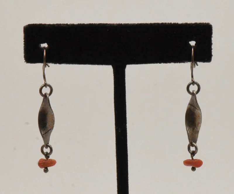 Best hoop earrings with stacked layers for a dimensional and bold look-Vintage Silver Helix Red Coral Dangle Earrings