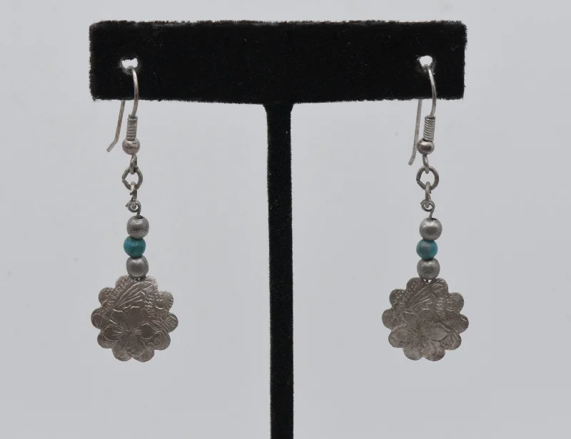 Hoop earrings with circle designs for a classic and timeless shape-Vintage Silver and Turquoise Dangle Earrings