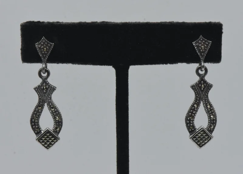 Best hoop earrings with vintage coins for a retro, antique-inspired style-Vintage Sterling Silver and Marcasite Dangle Earrings