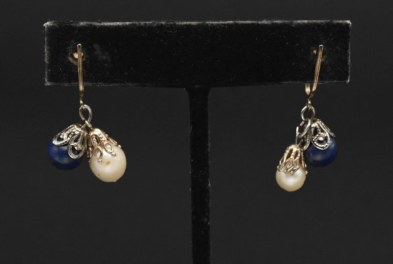 Best hoop earrings with crescent-shaped designs for a bold, moon-inspired style-Vintage Sterling Silver Cultured Pearl and Glass Screw Back Earrings