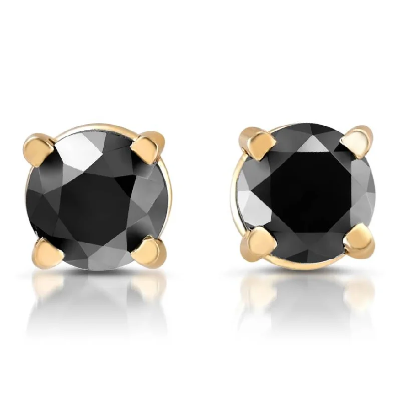 Hoop earrings with twisted leather for a chic and modern boho look-Yellow Gold 1/4ct Round Cut Black Diamond Studs